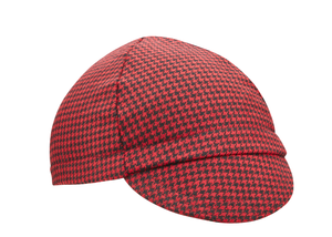 Red Houndstooth Wool 4-Panel Cap. Angled view.