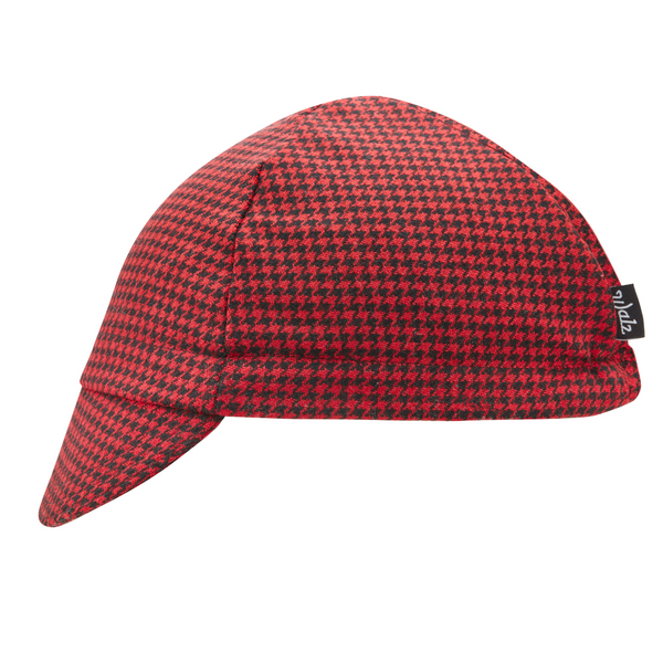 Red Houndstooth Wool 4-Panel Cap. Side view.