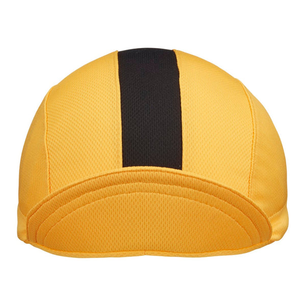 Gold/Black Stripe Technical 3-Panel Cap.  Brim up front view.