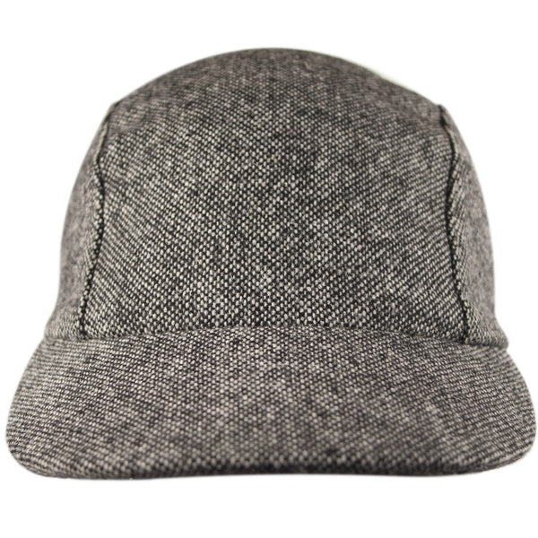 Velo/City Cap - Black Tweed Wool 3-Panel Cap - Front View