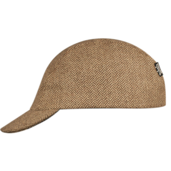 Velo/City Cap - Wool Herringbone #02 3-panel cap.  Side view. 