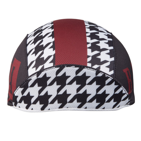 Alabama Technical Cycling Cap.  3-Panel cap.  Black red and white coloring.  Brim up front view. 
