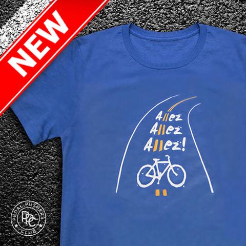 Blue t-shirt with Allez! Allez! Allez! text.