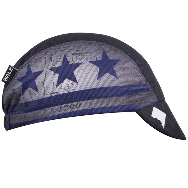 Washington DC Technical 3-Panel Cycling Cap.  Black cap with DC flag imagery on side.  Side view.