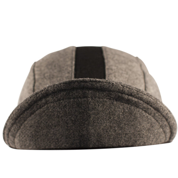 Grey/Black Stripe Wool 3-Panel Cap.  Brim up front view.