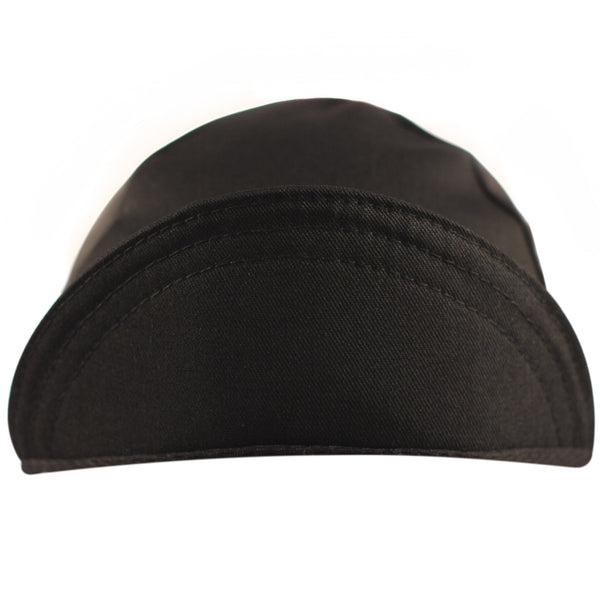 Black Cotton 4-Panel Cotton Cap.  Bill up front view.