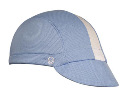 Columbia Blue/White Stripe Technical 3-Panel Cap. Angled view.