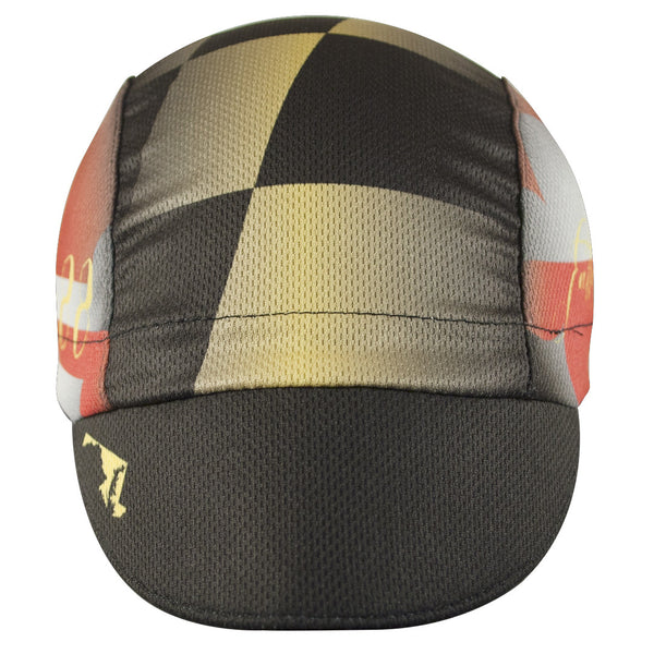 Maryland Technical 3-Panel Cycling Cap. Maryland flag print all over.  Front view.