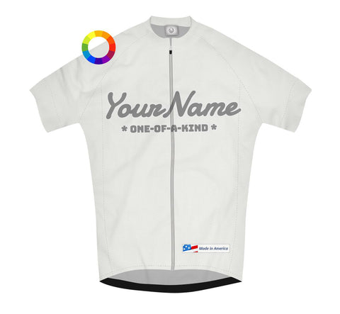 Blank short-sleeve jersey with color wheel and text: "Your Name" and "One-of-a-kind".
