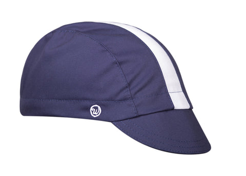 Midnight Blue Fast Cap Cotton 3-Panel White Stripe.  Angled view.