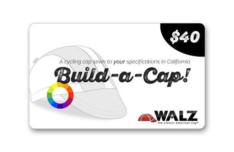 Build-a-Cap Gift Card front view.  Text: Build-a-Cap!, Walz, $40