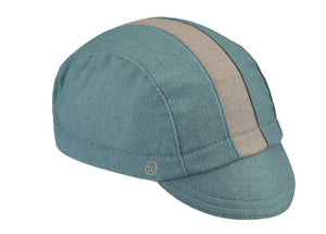 Jade/Taupe Stripe Wool 3-Panel Cap.  Angled view.