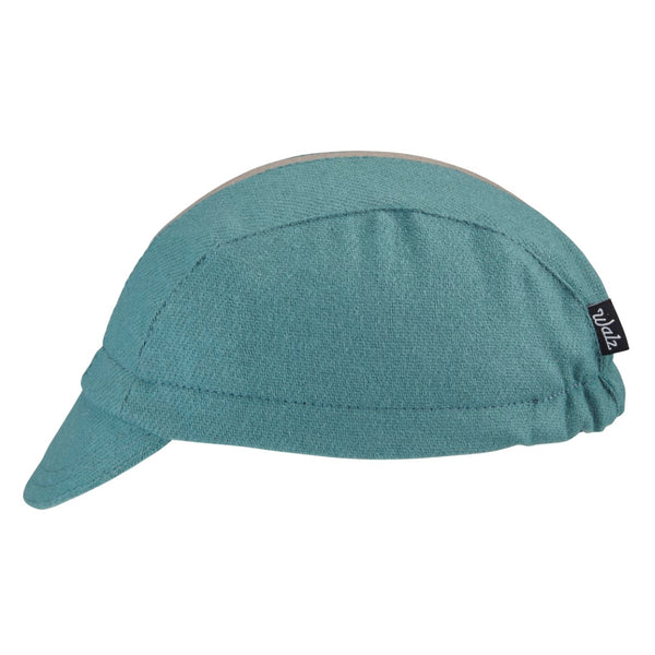 Jade/Taupe Stripe Wool 3-Panel Cap.  Side view.