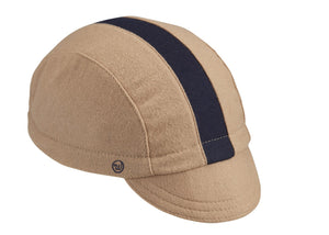 Camel/Navy Stripe Wool 3-Panel Cap.  Angled view.