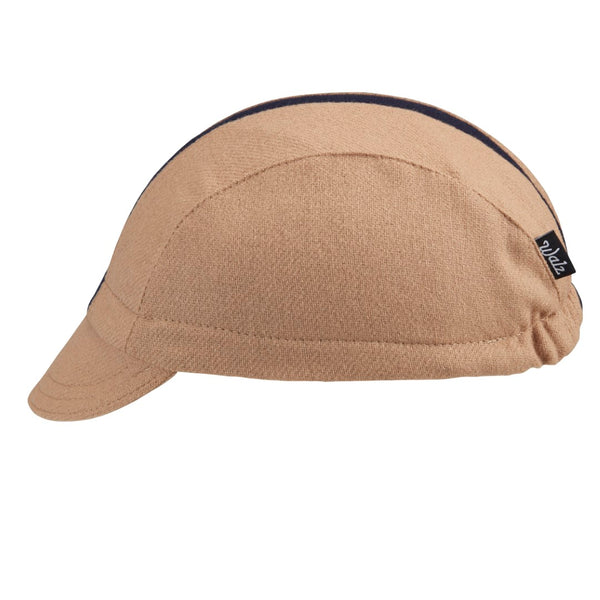 Camel/Navy Stripe Wool 3-Panel Cap.  Side view.