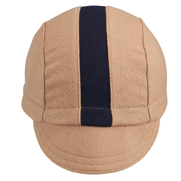 Camel/Navy Stripe Wool 3-Panel Cap.  Front view.