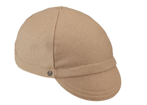 Camel Wool 4-Panel Cap.  Angled view.