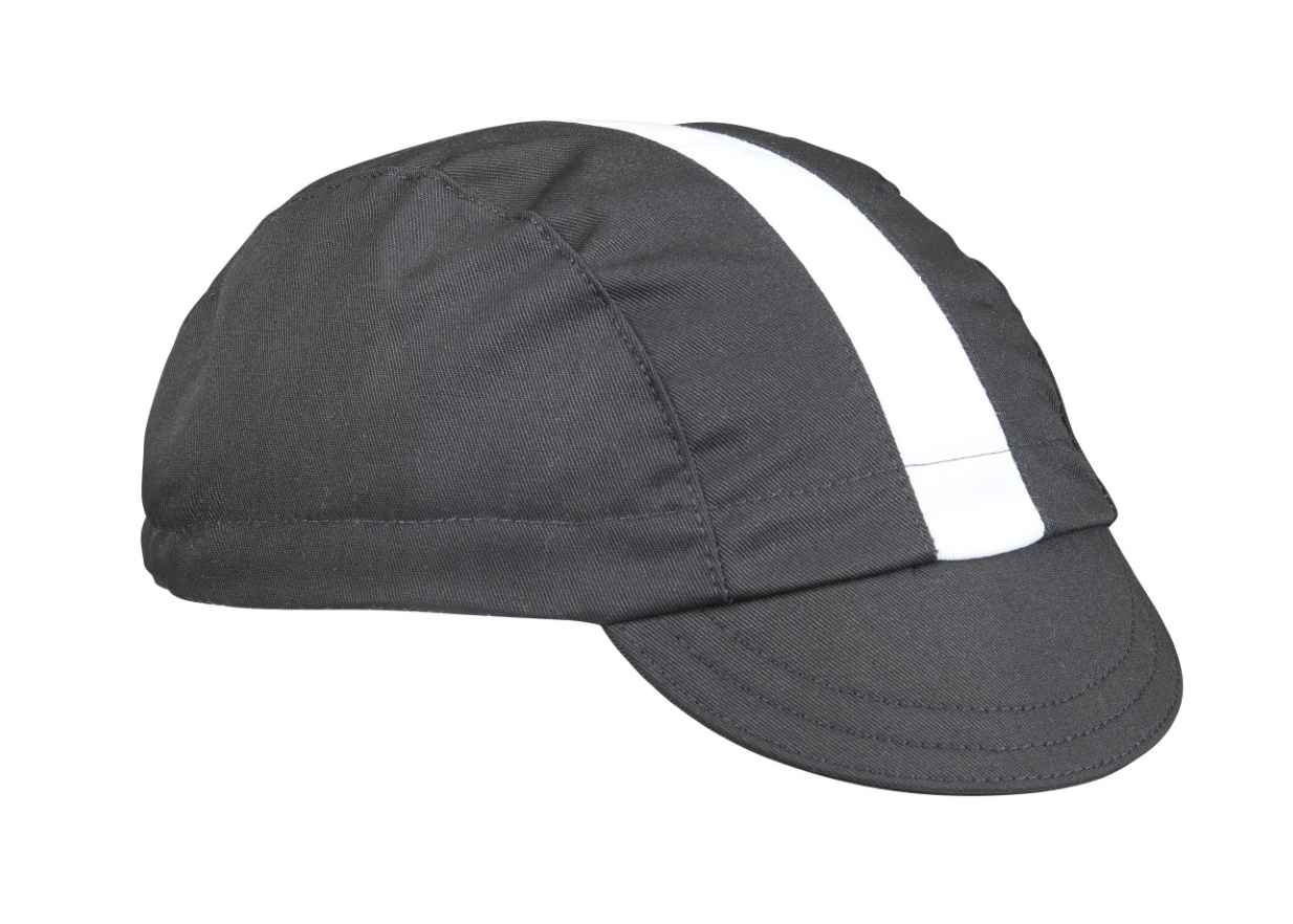 Black/White Stripe Cotton 3-Panel Cap.  Angled view.