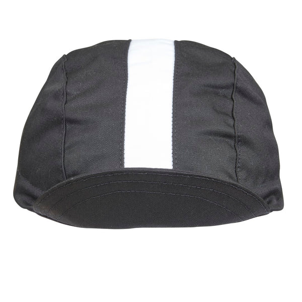 Black/White Stripe Cotton 3-Panel Cap.  Bill up side view.