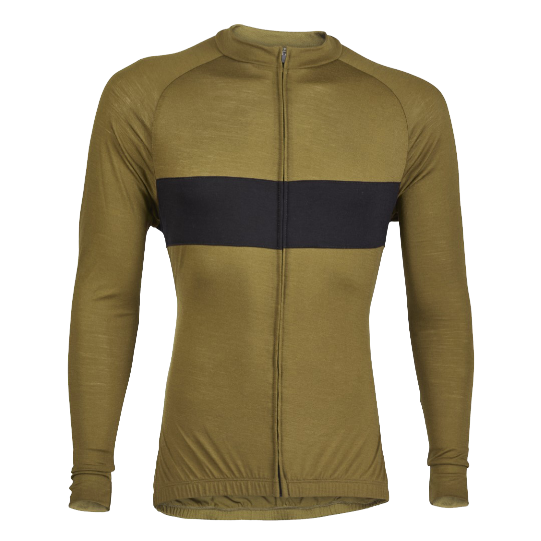 merino wool cycling gear Army Olive/Black Merino Wool Jersey