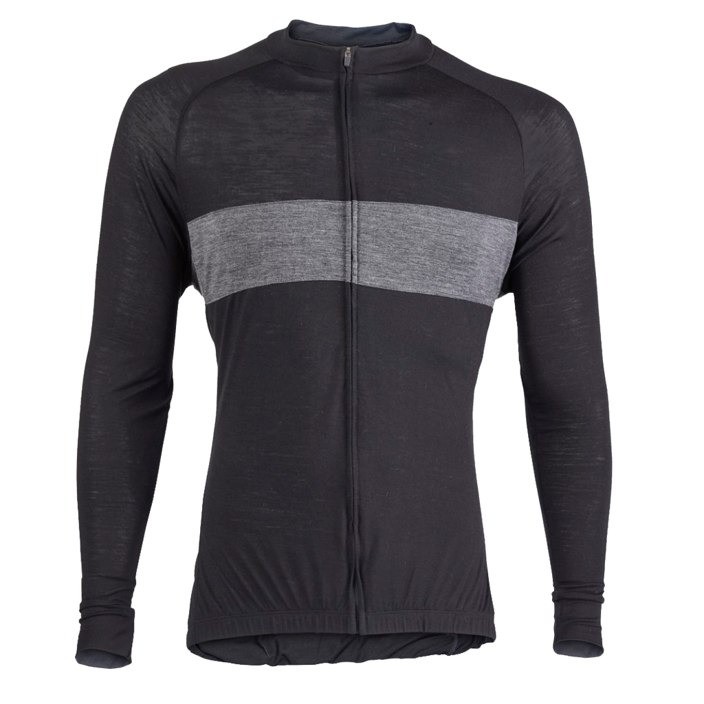 merino wool cycling gear Midnight Black/Gray Merino Wool Jersey