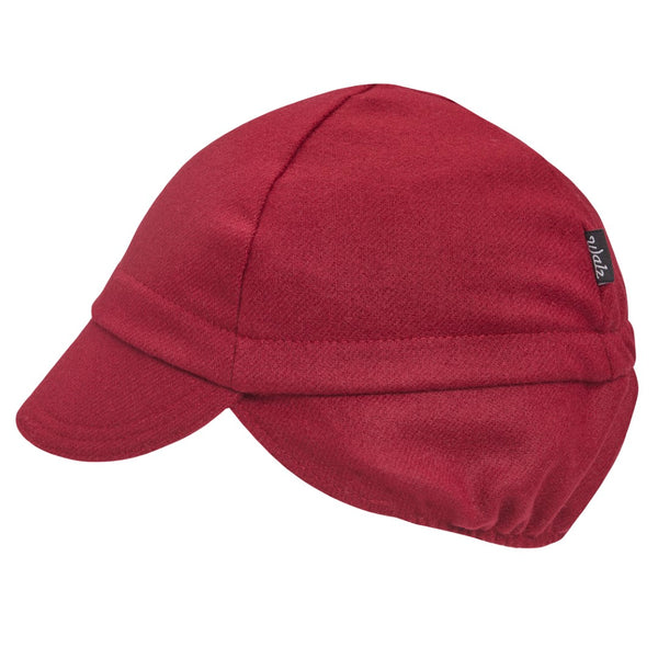 Maroon Wool Flannel Ear Flap 4-Panel Cap. Side view.