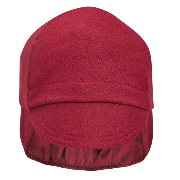 Maroon Wool Flannel Ear Flap 4-Panel Cap. Front view.