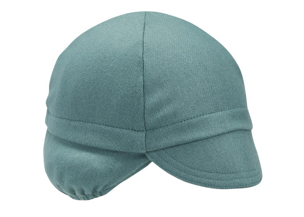 Jade Wool Flannel Ear Flap Cap. Angled view.