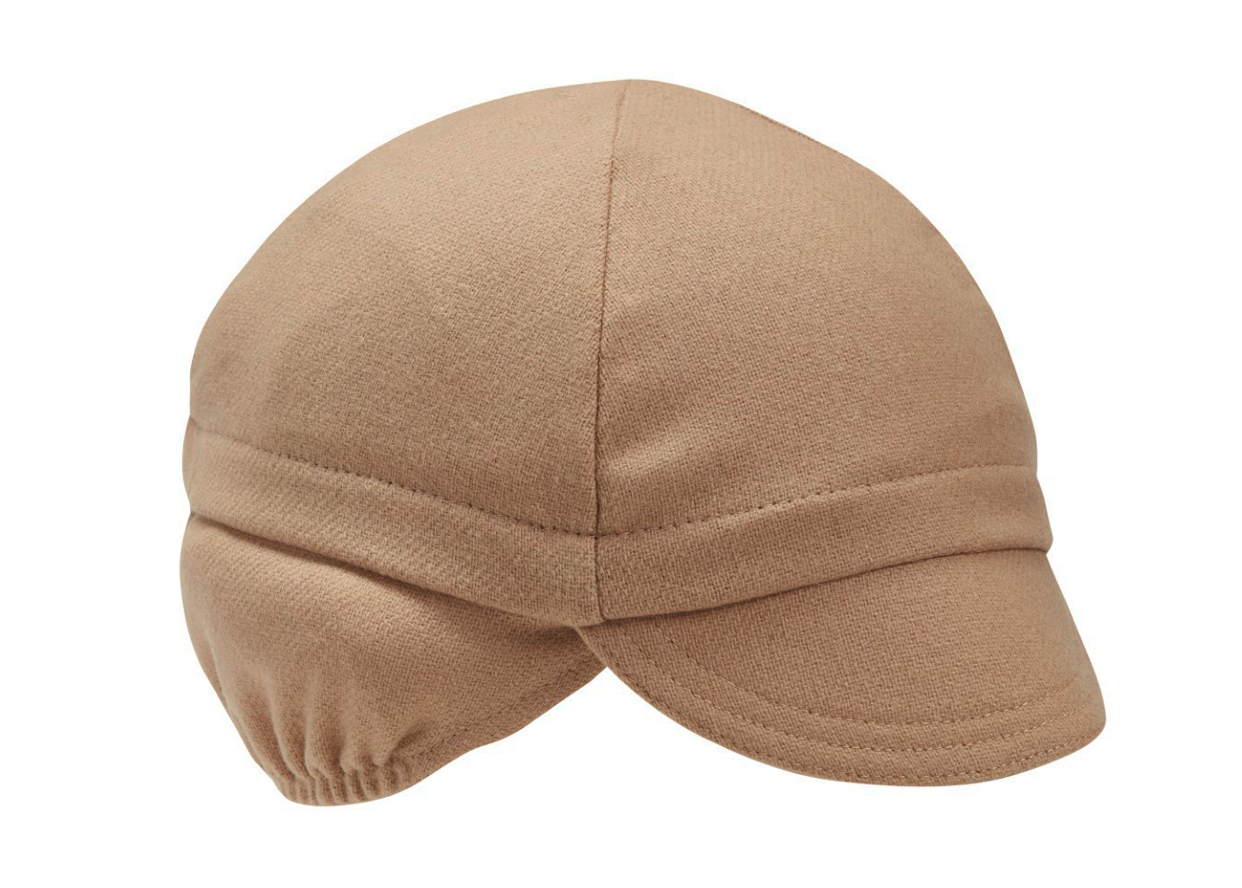 Camel Wool Flannel Ear Flap Cap. Angled view.