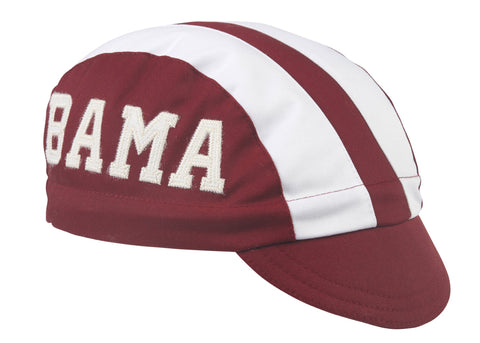 Cotton 3-Panel Marquee Cap - Side Lettering (BAMA).  Red cap with white stripes.  Angled view.