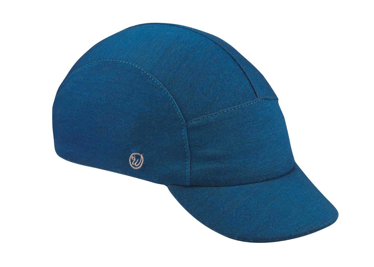 Velo/City Cap - Blue Merino Wool 5-Panel Cap.  Angled view.