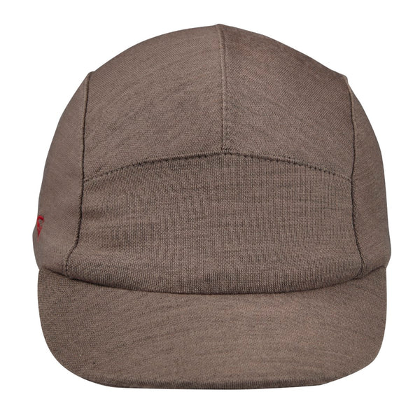 Velo/City Cap - Grey Merino Wool 5-Panel Cap.  Front view.