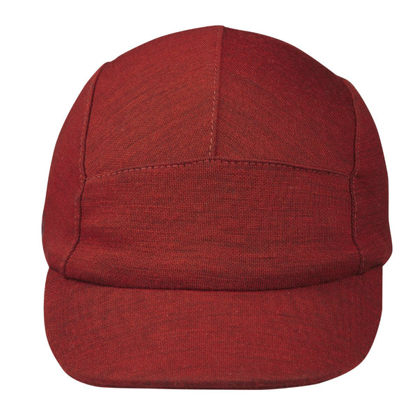 Velo/City Cap - Red Merino Wool 5-Panel Cap.  Front view.