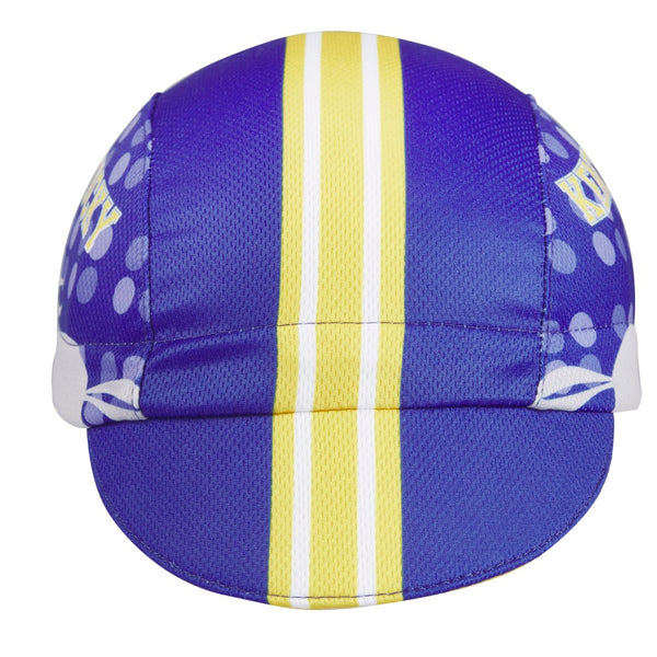 Kentucky 3-Panel Technical Cycling Cap.  Blue, white and yellow cap with Kentucky mustang imagery on side.  Front view.