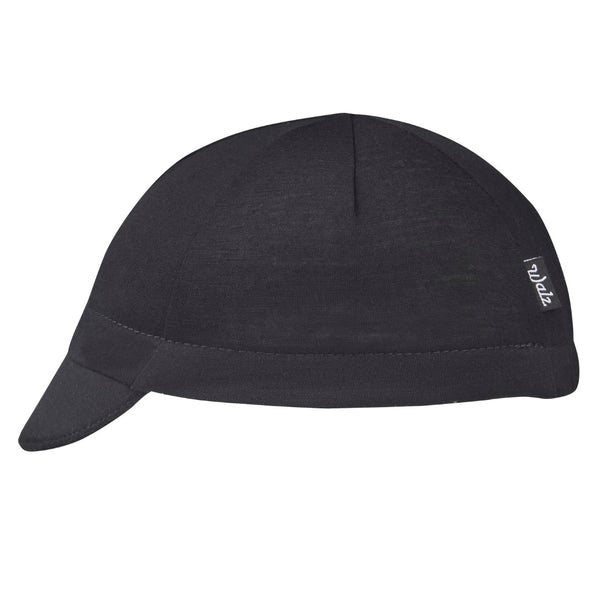 Black Merino Wool 4-Panel Cap.  Side view.