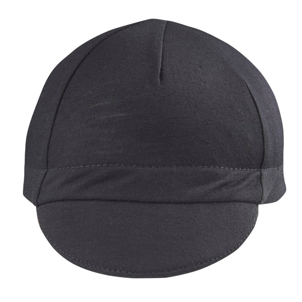 Black Merino Wool 4-Panel Cap.  Front view.