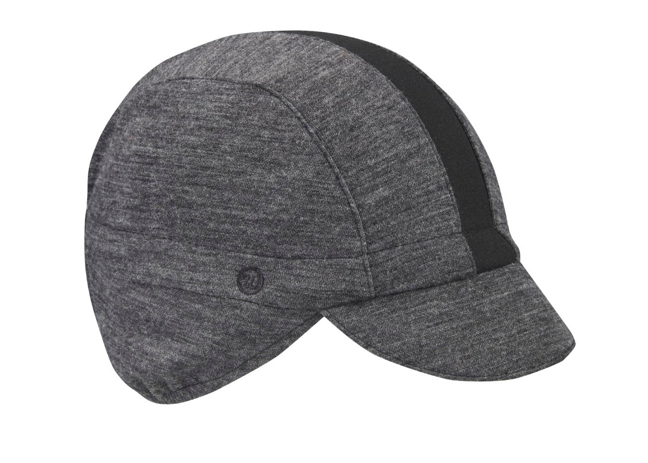 Charcoal/Black Stripe Merino Wool Ear Flap Cap.  Angled view.
