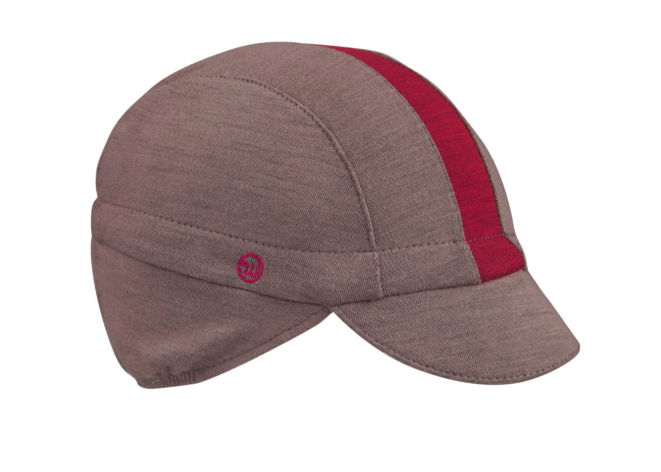 Grey/Red Stripe Merino Wool Ear Flap Cap. Angled view.