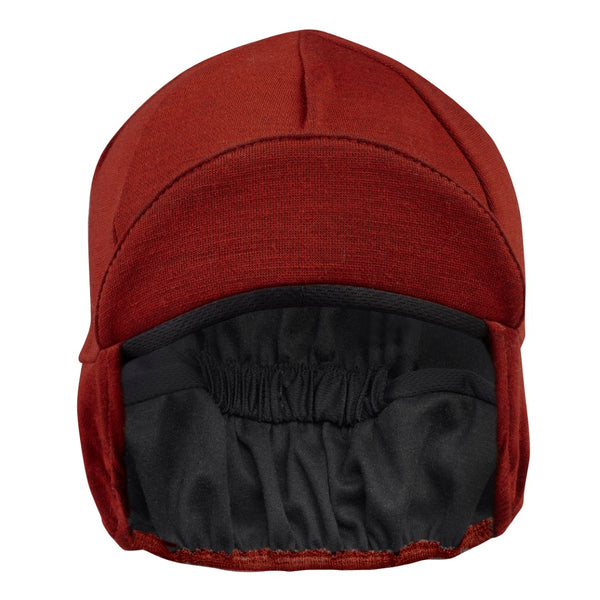 Red Houndstooth Wool 4-Panel Cap. Brim up front view.