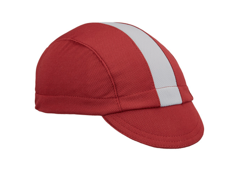 Maroon/Grey Stripe Technical 3-Panel Technical 3-Panel Cap.  Angled View.