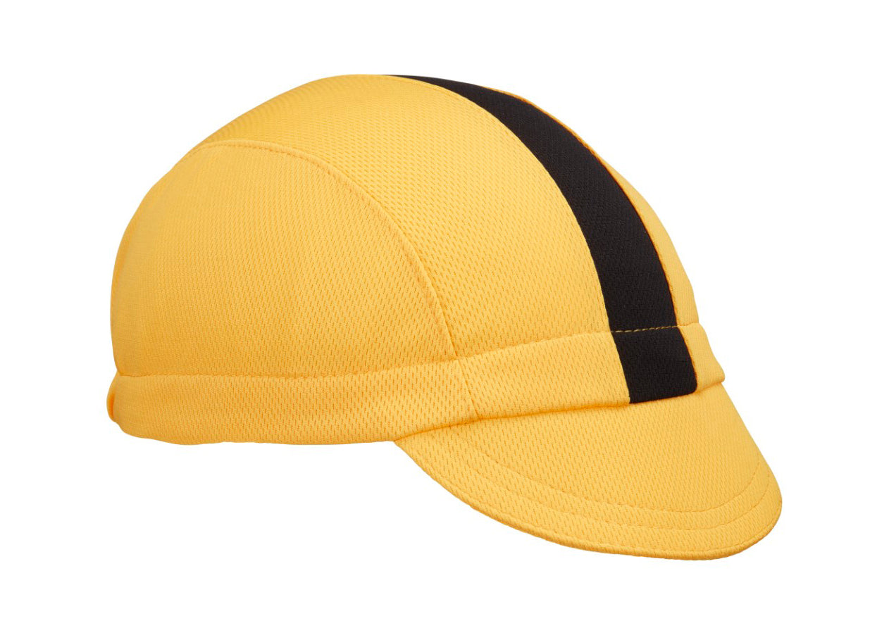 Gold/Black Stripe Technical 3-Panel Cap.  Angled view.