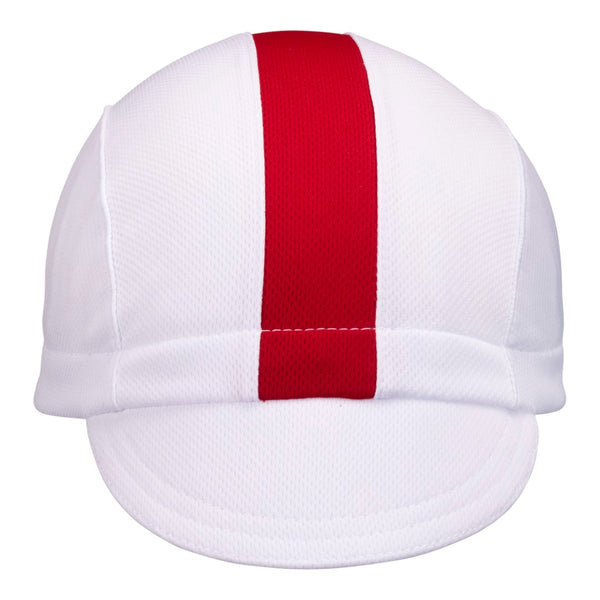 White/Red Stripe Technical 3-Panel Cap.  Front view.