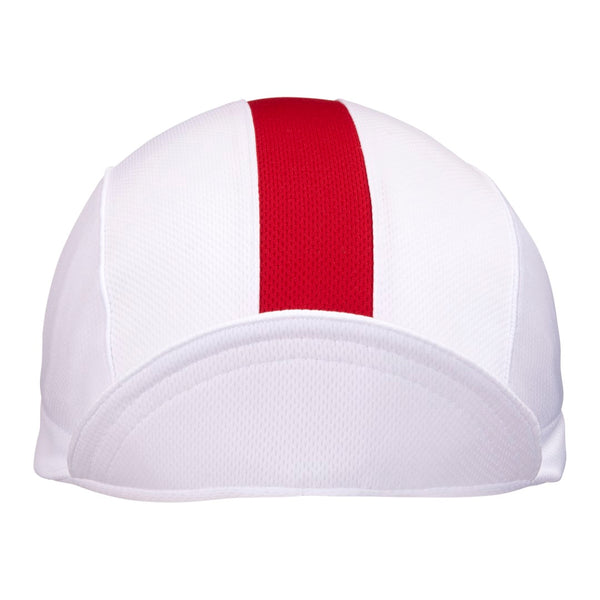 White/Red Stripe Technical 3-Panel Cap.  Brim up front view.
