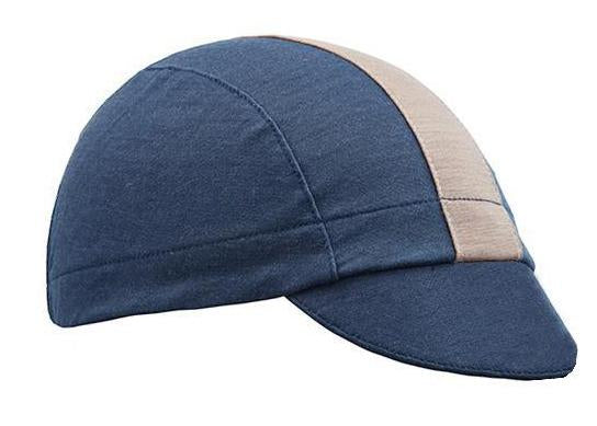 Airforce Blue Merino Wool 3-Panel Cap.  White stripe.  Angled view.