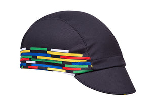 "Geo" Technical 3-Panel Cap.  Black cap with multi-color blocks on side.  Angled view.