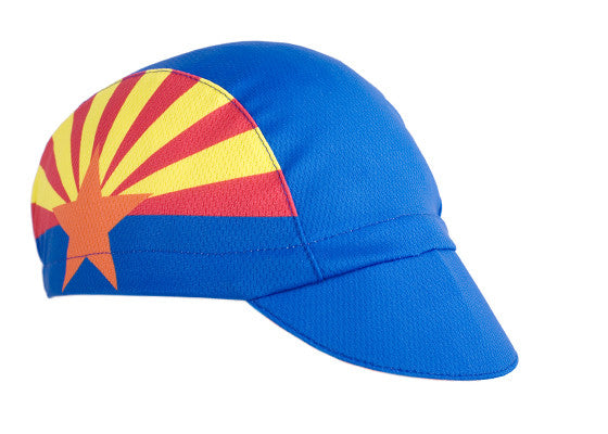 Arizona Technical 3-Panel Cycling Cap.  Blue cap with Arizona flag motif.  Angled view.