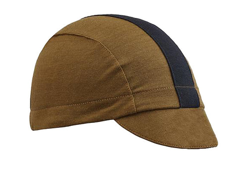 Army Olive Merino Wool 3-Panel Stripe Cap.  Olive Cap with black center-stripe.  Angled view. 