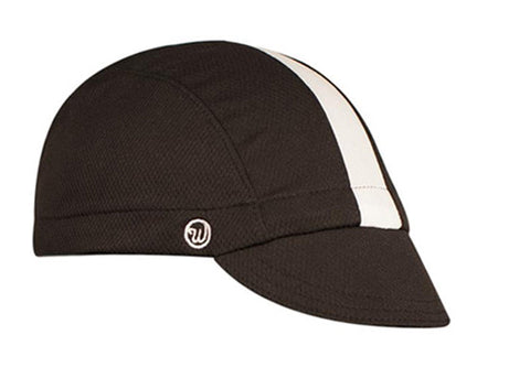 Black/White Stripe Technical 3-Panel Cap.  Angled view.