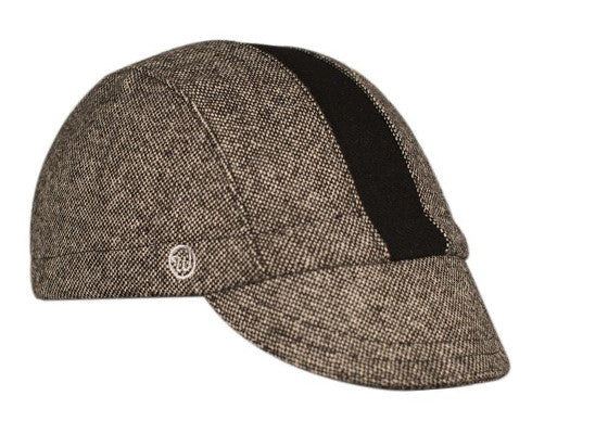 Black Tweed/Black Wool 3-Panel Stripe.  Brown and black tweed with black contrasting stripe.  Angled view.