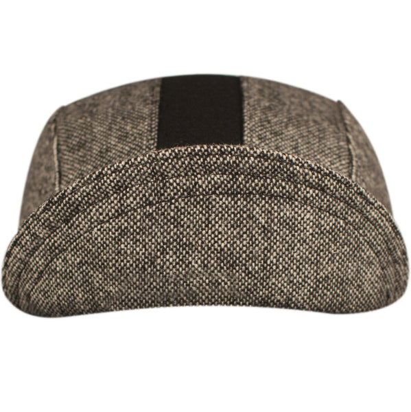 Black Tweed/Black Wool 3-Panel Stripe.  Brown and black tweed with black contrasting stripe.  Bill up front view.